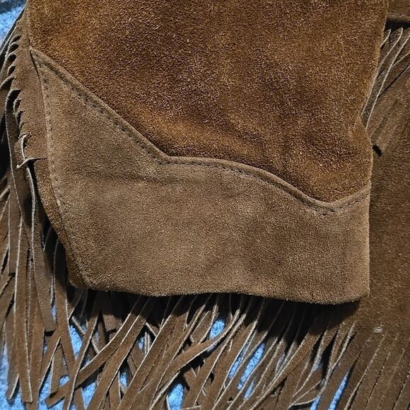 VTG Leather Suede Fringe Jacket Sz44 Montgomery Ward Snap Western Hippie Cowboy - Picture 6 of 13